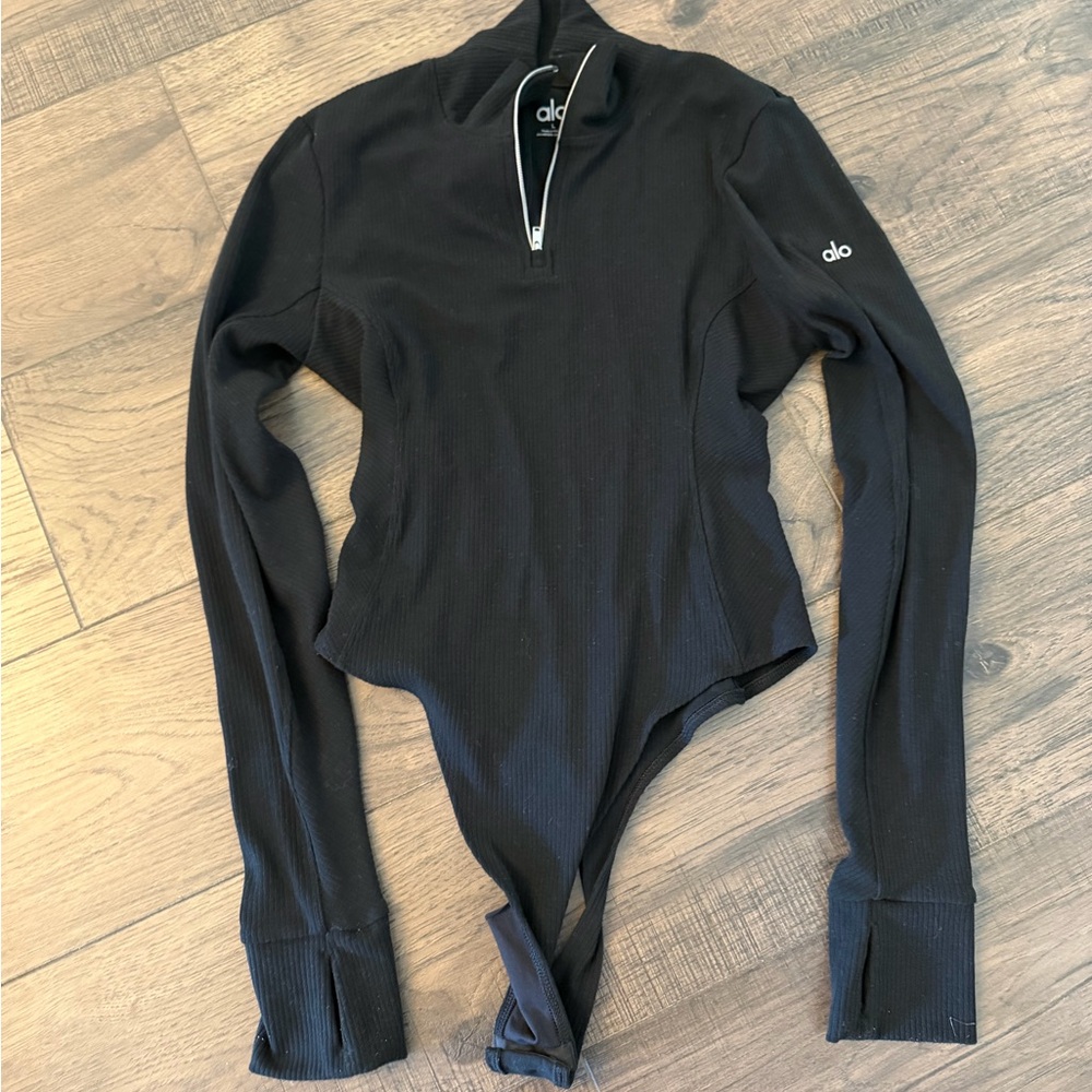 ALO Yoga Black Zip-Up Bodysuit
